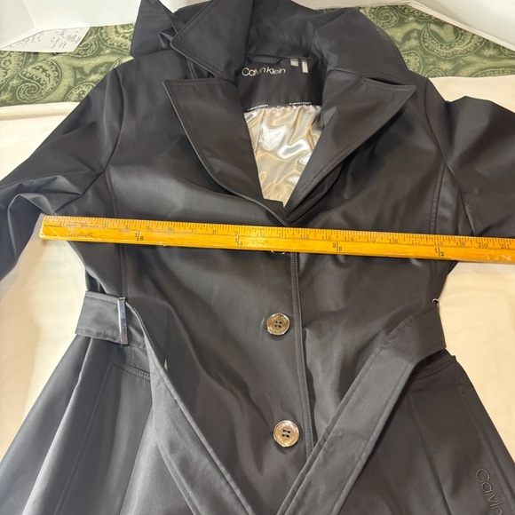 Calvin Klein Ladies'Trench Coat Pockets Removable Hood, Black PL, 4 Buttons, Tie - Picture 9 of 16